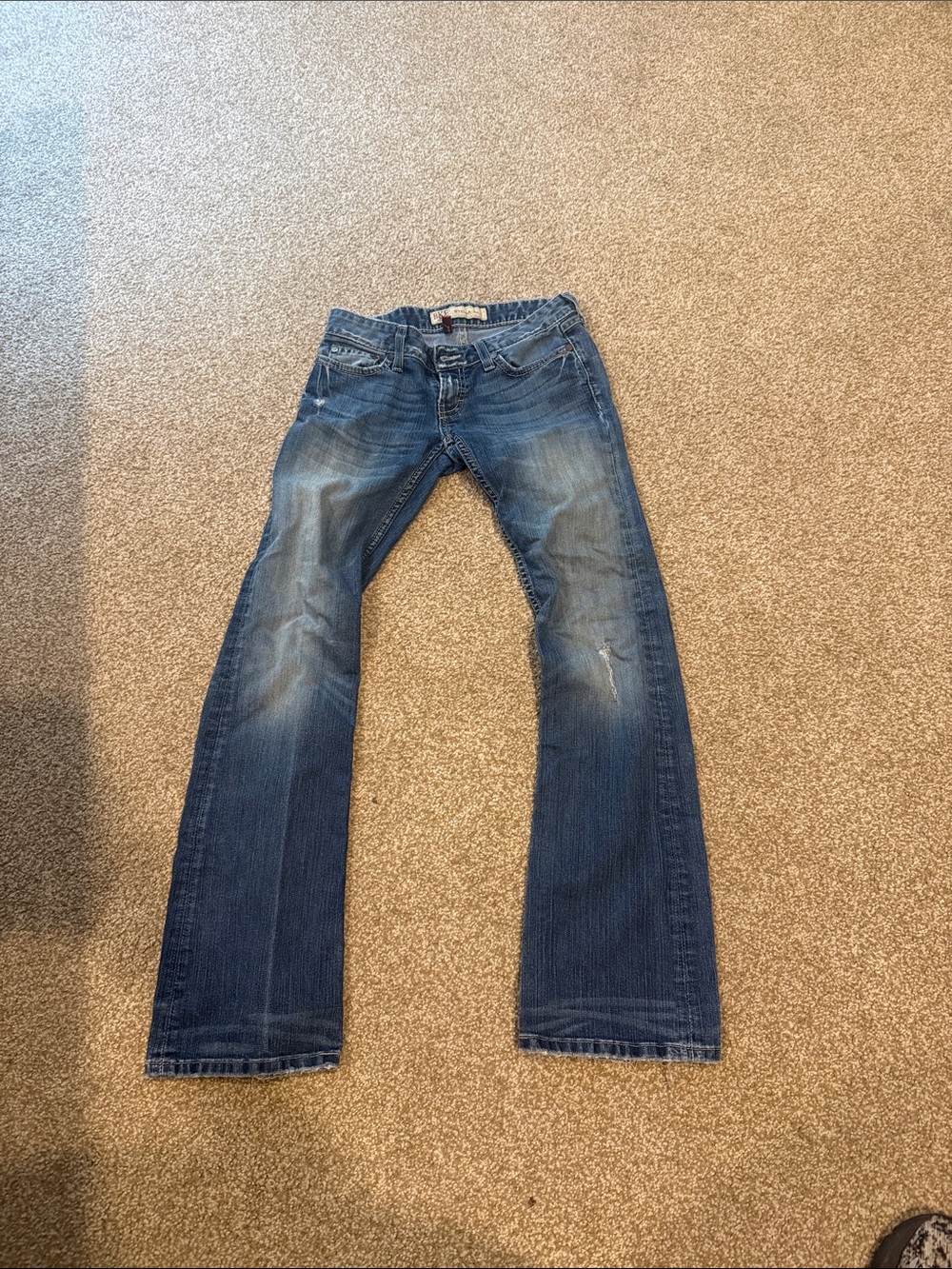 BKE Women's Boot Cut Jeans in Distressed Medium Blue